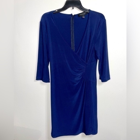 LAUNDRY by Shelli Segal Women’s Navy Blue Faux Wrap  Dress 3/4 Sleeve Size Med - Picture 1 of 8